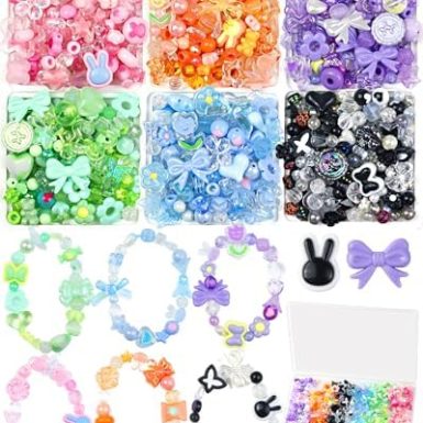 450PCS FIVEIZERO Assorted Acrylic Beads for Bracelet Making, Flower Star Heart Butterfly Candy Gummy Bear Kawaii Aesthetic Cute Beads for Jewelry Making, Keychains, Necklace, Phone Charms, DIY Crafts